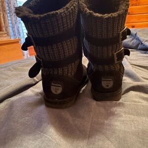 BearPaw Black Knit & Suede Buckle Winter Boots